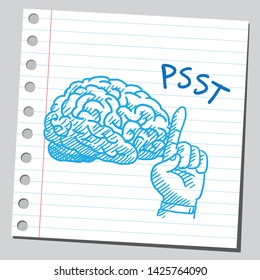 Brain and hand making silence sign.