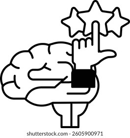A brain with a hand pointing to a star. Concept of intelligence and the importance of recognizing and appreciating it