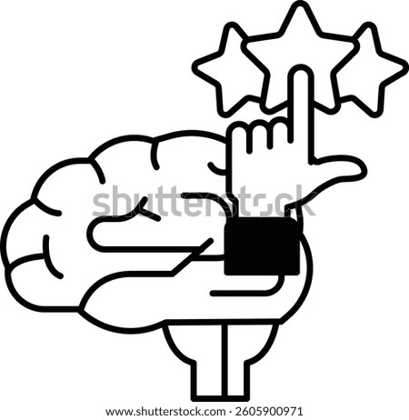 A brain with a hand pointing to a star. Concept of intelligence and the importance of recognizing and appreciating it