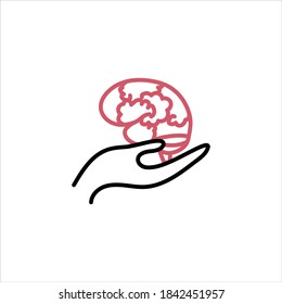 Brain in hands. Icon isolated. Vector medical illustration.