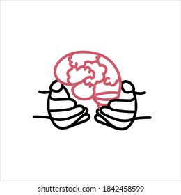 Brain in hands. Icon isolated. Vector medical illustration.