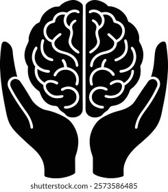 Brain in hands icon vector illustration