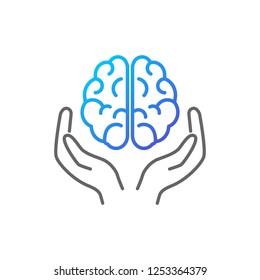 Brain in hands vector icon outline style