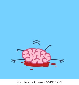 The brain has committed suicide by jump. Vector concept illustration of the hopeless brain under pressure and depression | flat design linear infographic icon on blue background