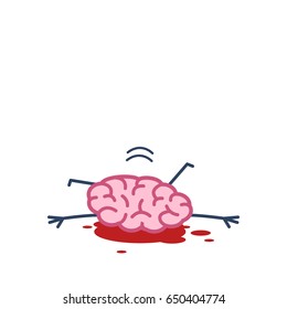 The brain has committed suicide by jump. Vector concept illustration of the hopeless brain under pressure and depression | flat design linear infographic icon colorful on white background