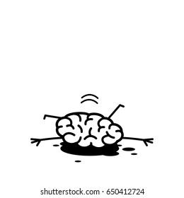 The brain has committed suicide by jump. Vector concept illustration of the hopeless brain under pressure and depression | flat design linear infographic icon on blue background