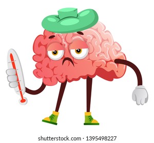 Brain has a fever, illustration, vector on white background.
