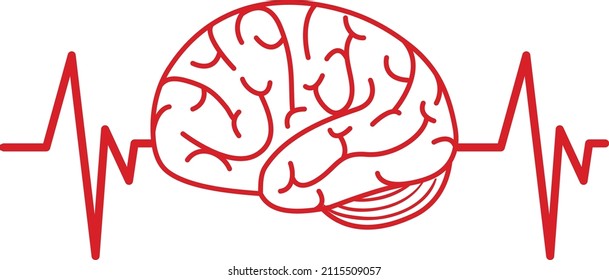 The brain has a red signal on white background illustration