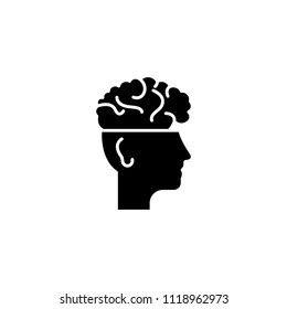 Brain in head black icon concept. Brain in head flat  vector symbol, sign, illustration.