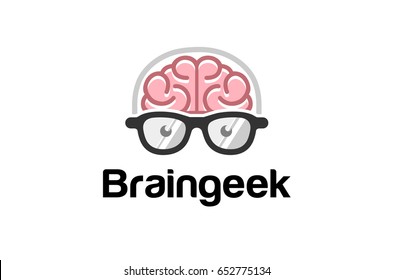 Brain Head Geek Logo Vector Symbol Design Illustration