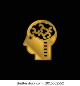 Brain In Head gold plated metalic icon or logo vector