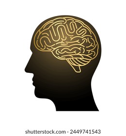 Brain. Head with Human Brain. Vector Illustration Isolated on White Background. Creativity and Intelligence Concept. 