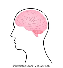 Cerebro. Cabeza con cerebro humano. Ilustración vectorial aislada sobre fondo blanco. 
