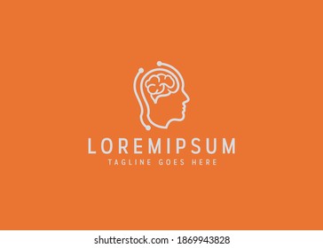 Brain head icon design. Illustration of Brain Technology logo design. vector line icon template