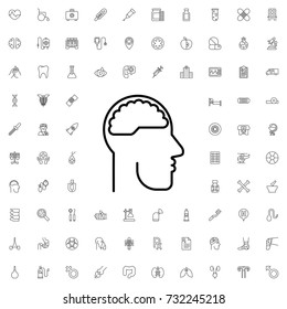 Brain in head icon. set of outline medicine icons.