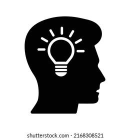 Brain, head, idea icon. Black vector graphics.