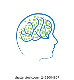 Brain and head Logo silhouette design vector template
