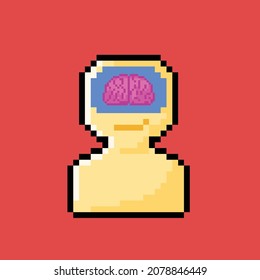 brain head in pixel art style