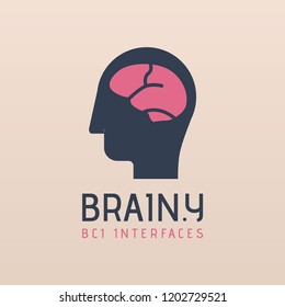 Brain in the head. Retro head logo