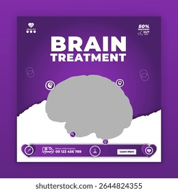 Brain with Head symbol vector icon or Social Media Post template