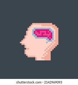 brain head with visible brain in pixel style