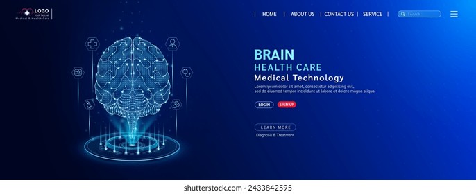 Brain health care. Diagnose disease with technology artificial intelligence. Medical website template layout design. Banner for medical ads online social media. Science medicine business. Vector.