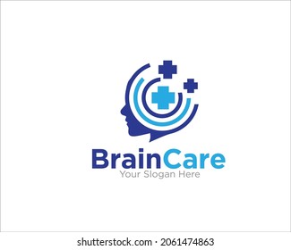 brain health care with plus at head logo designs for medical and health care logo