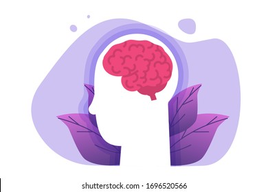 Brain health concept. Human head and brain icon.Vector illustration