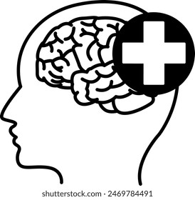 Brain Health Icon. Vector Icon of Human Brain and Head. Mental Health. Healthy Lifestyle Concept
