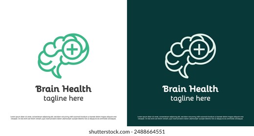 Brain health logo design illustration. Silhouette brain mind mental health mind soul psychology psychiatrist counseling emotions feelings. Abstract minimal minimalist simple anatomy head icon symbol.