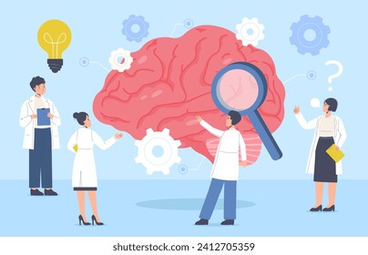 Brain health. Medical research and therapies, support of mental and mind. Prevention and treatment problems, psychology snugly vector scene