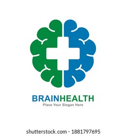 Brain health vector logo template. Suitable for business, health, web and cross or plus symbol