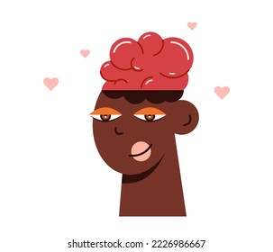 Brain heart balance. African-American head.