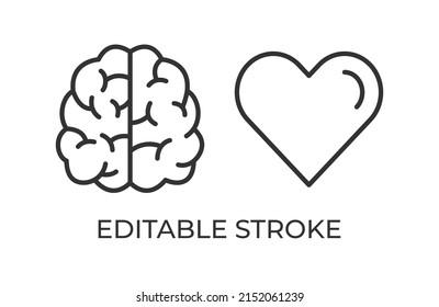 Brain Heart Balance. The Struggle Of Emotions And Rational Thinking. Vector Illustration. Editable Stroke Linear Icon.