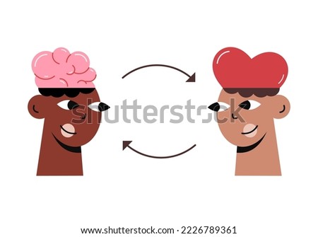 Brain heart balance. Two pretty heads opposite each other.