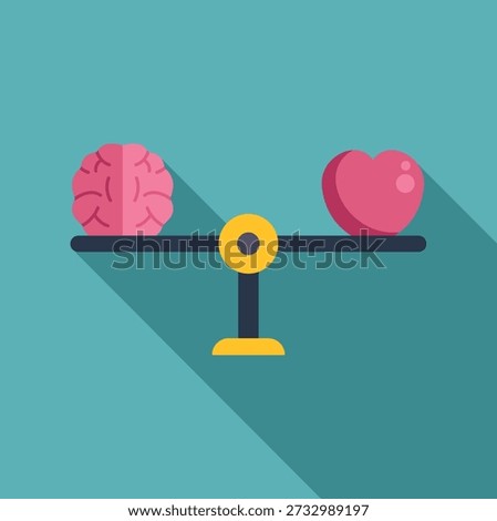 Brain and heart balancing on scales, symbolizing the choice between logic and emotions