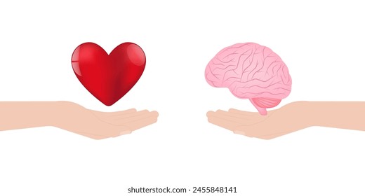 Concepto de Cerebro y Corazón Ilustración vectorial. 