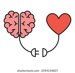 Brain and heart connected by a cord representing unity
