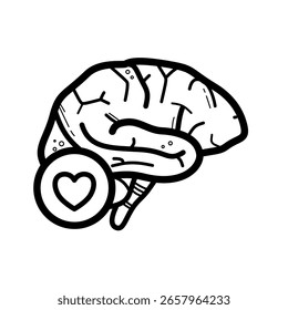 Conexão do cérebro e coração, saúde mental e física - ícone do vetor	