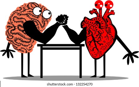 Brain and Heart doing arm wrestling