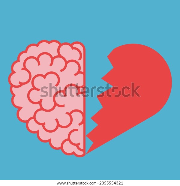 Brain and heart halves
separated. Mental health, emotion, mind, love and doubt concept.
Flat design. Vector illustration. EPS 8, no gradients, no
transparency
