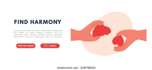 Brain and heart harmony. Mind balans with love. Psychiatry concept. Vector isolated illustration