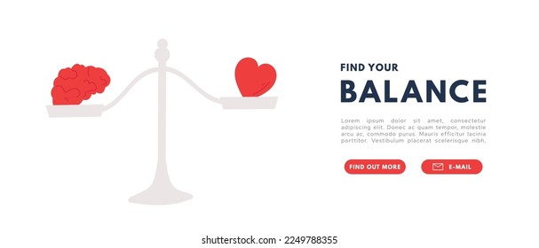 Brain and heart harmony. Mind balans with love. Psychiatry concept. Vector isolated illustration