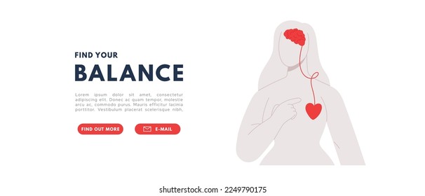 Concordia de cerebro y corazón. Mente balanceos con amor. Concepto de psiquiatría. Ilustración aislada del vector