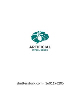 Brain and heart healthy artificial intelligence logo design vector template. Health technology vector logo concept.