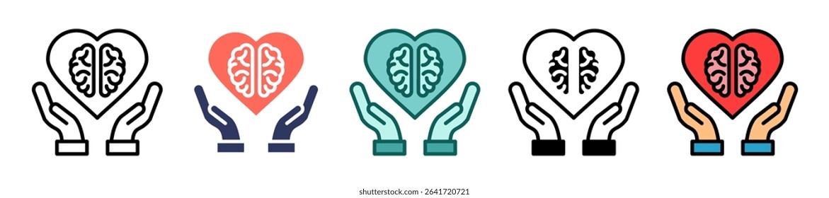Brain With Heart Icon Multiple Vector Illustration