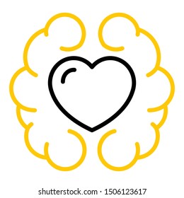 Brain and heart icon. Outline brain and heart vector icon for web design isolated on white background