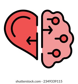 Brain or heart icon outline vector. Mental emotion. Mind training color flat