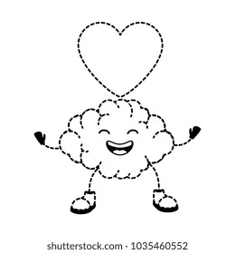 brain with heart kawaii character icon