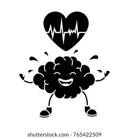 brain with heart kawaii character icon